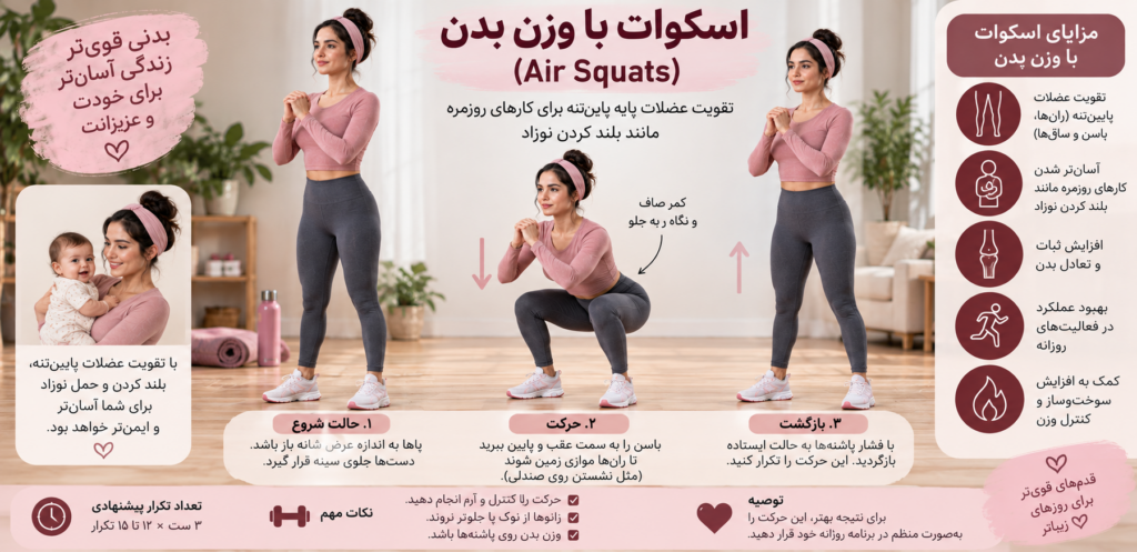 تمرین اسکوات با وزن بدن 