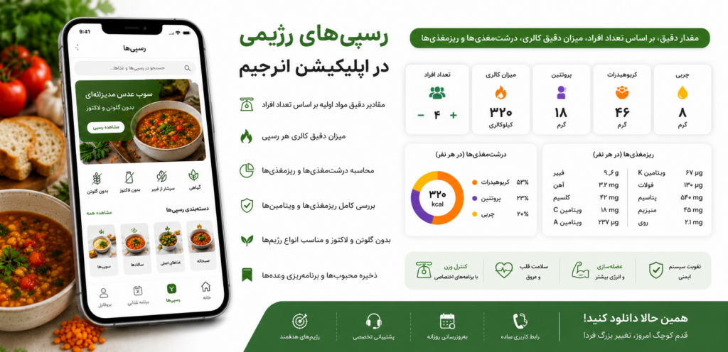 دریافت رسپی‌های متنوع در اپلیکیشن انرجیم